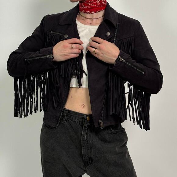 Black Faux Suede Fridge Jacket - Topshop Size 4 - Picture 4 of 8